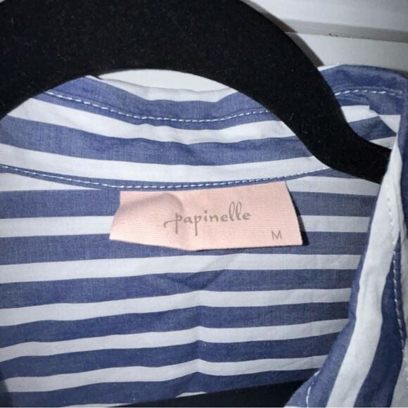 Papinelle Stripe Print Button Down Long Sleeve Shirt Nightgown Dress - Picture 4 of 8